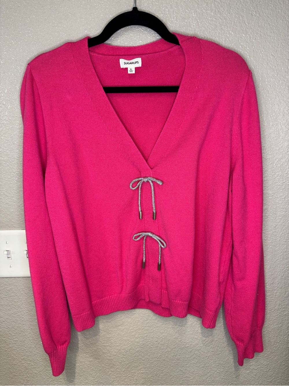 Sugarlips Elle Bow Tie Front Cardigan Sweater Pink XL